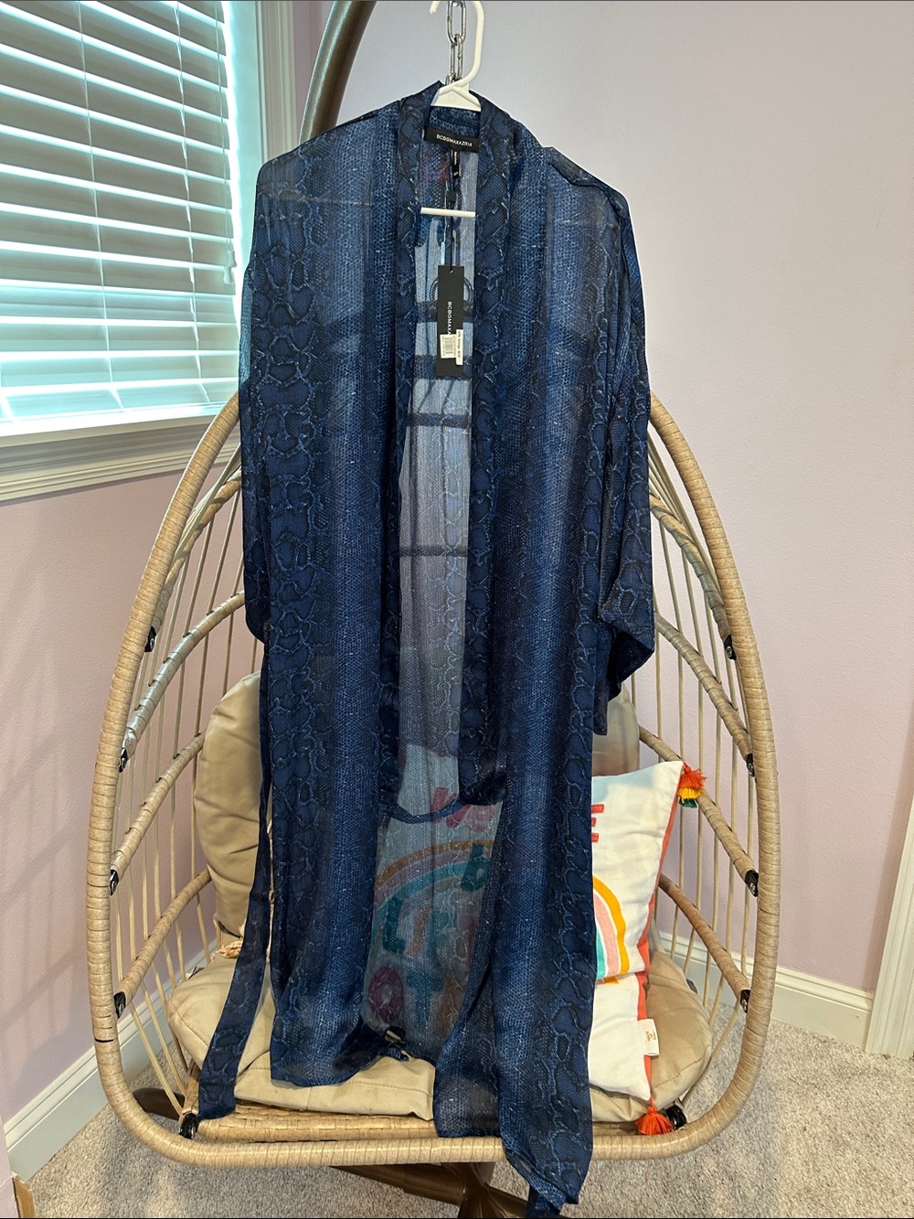 BCBG Sheer Navy Blue Textured Kimono Cardigan